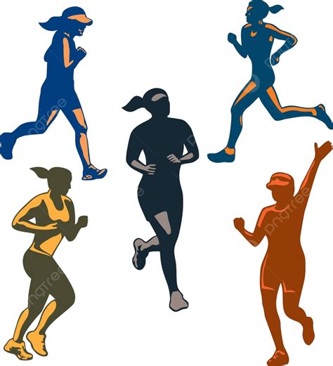 female marathon runners retro set woman graphics jogger vector woman graphics jogger png and