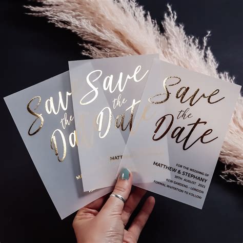 Foil Save The Date Vellum Cards Foiled Vellum Save The Dates Etsy Uk