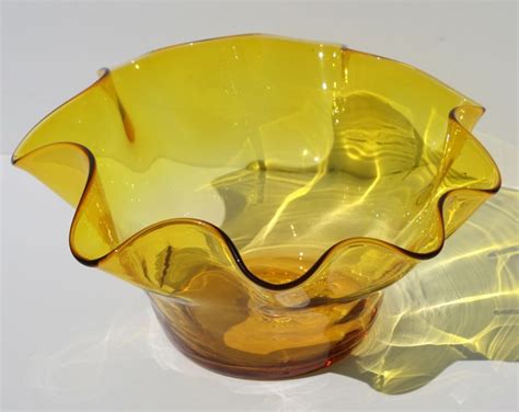 Vintage Bright Yellow Ruffled Rim Blenko Glass Bowl Etsy