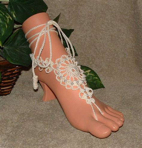 Crochet Barefoot Sandals PEARLED Beaded Barefoot Sandal