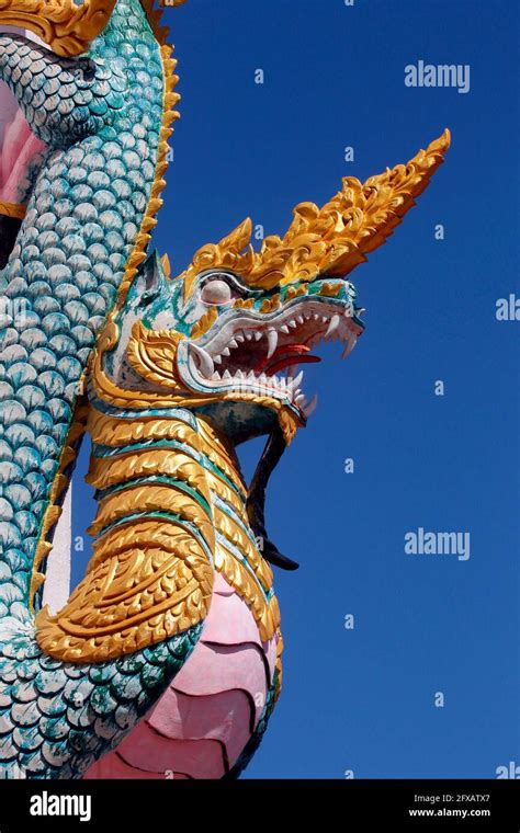 A Buddhist Naga Mythical Dragon Like Creatures Near Monywa In Myanmar