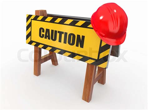 Barrier With Text Caution And Hardhat Stock Image Colourbox