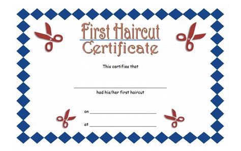 Free Printable Blank First Haircut Certificate
