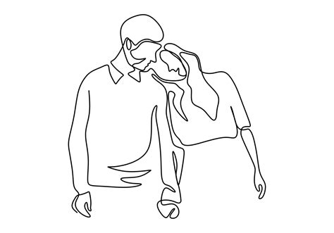 Continuous Line Drawing Romantic Couple Lovers Theme Concept Design One Hand Drawn Minimalism