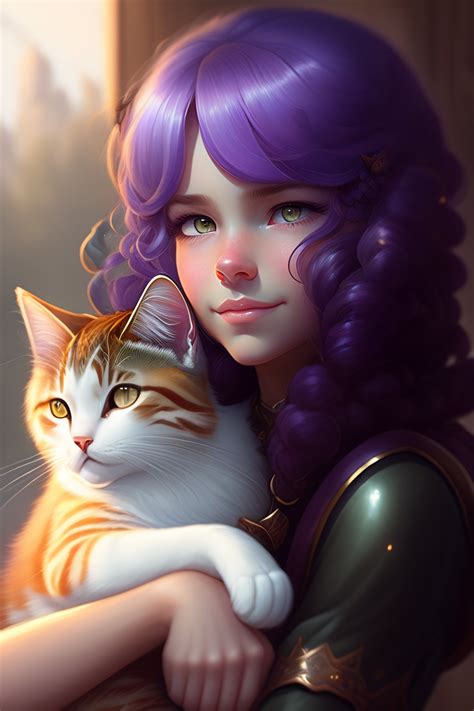 Lexica A Detailed Portrait Of A Cute Calm Purple Hair Girl Hugging A