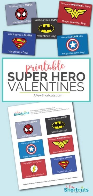 Free Printable Super Hero Valentines Cards A Few Shortcuts