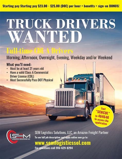 Truck Drivers Wanted Apply Now Sem Logistics Solutions Sac