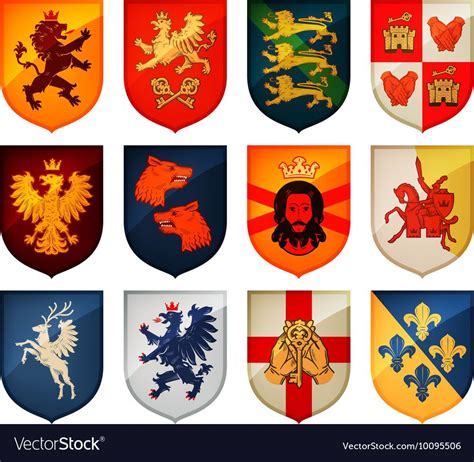 Royal Coat Of Arms On Shield Vector Logo Heraldry Blazonry Set Icon