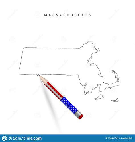 Massachusetts Us State Vector Map Pencil Sketch Massachusetts Outline