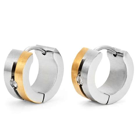 3.4 out of 5 stars with 5 ratings. Stunning Mens Hoop Earrings CZ Stainless Steel Gold by ...