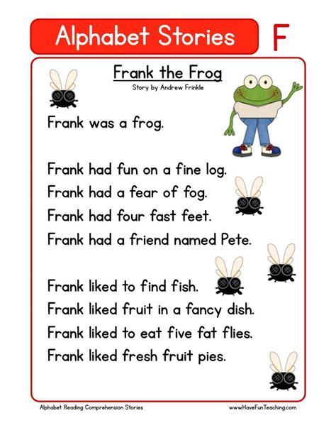 Reading Comprehension Worksheet Frank The Frog Phonics Reading