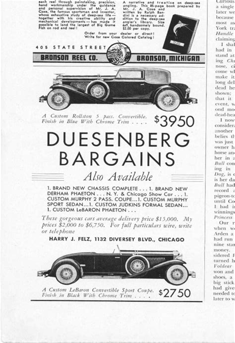1937 Duesenberg Used Car Ad Car Ads Duesenberg Car Vintage Ads