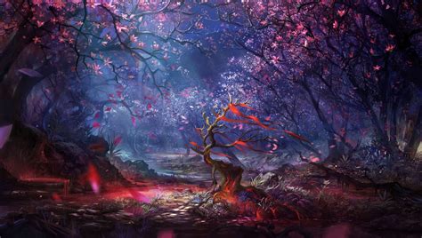 Digital Art Forest Trees Colorful Fantasy Art Artwork Landscape