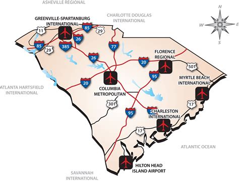 South Carolinas Airports Map South Carolina • Mappery