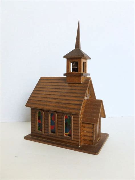 Church Chapel Music Box Plays Amazing Grace Crafted Of Wood With