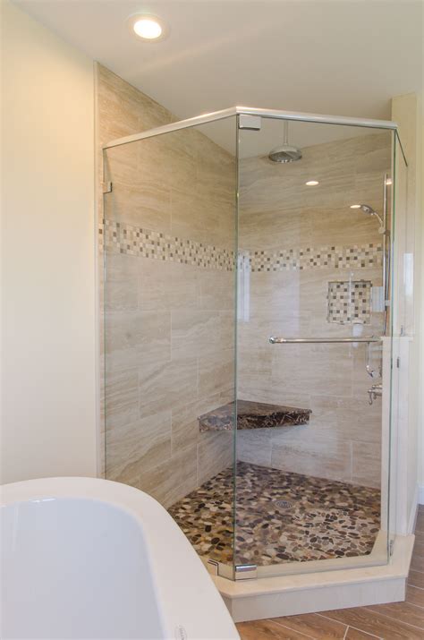 Large Custom Shower W Glass Tile Shower Remodel Corner Shower Tile