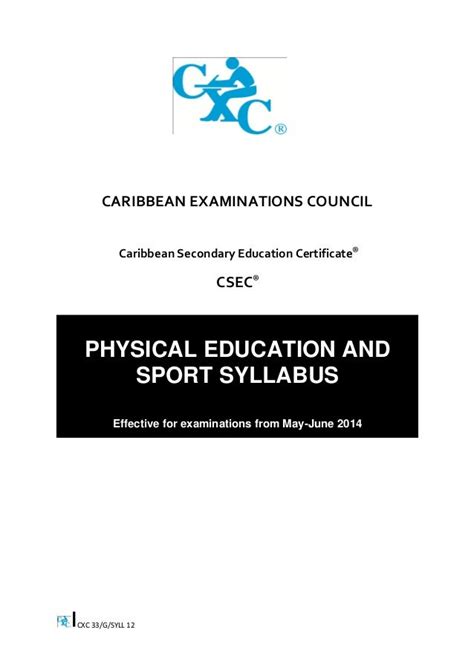 Csec Physical Education And Sport Syllabus