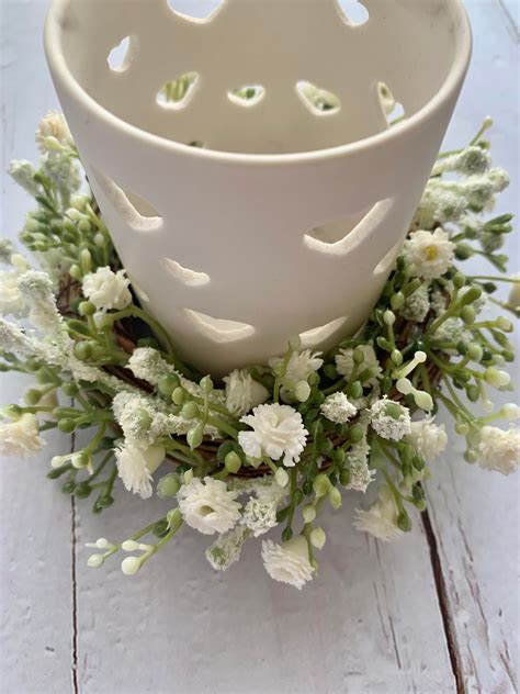 Candle Wreath Faux Floral Candle Wreath Gypsophila Candle Etsy Uk