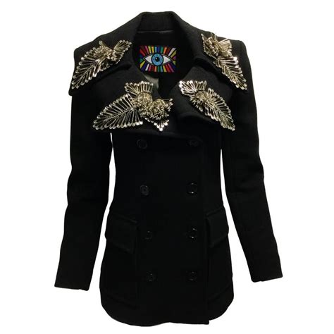 Libertine Black Safety Pin Embellished Double Breasted Wool Blazer