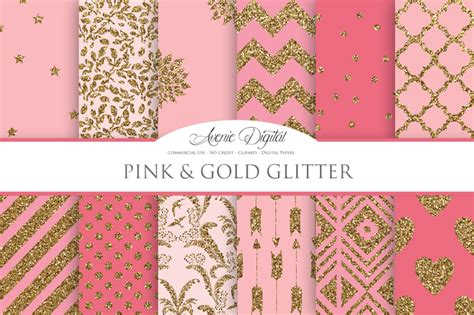 Pink And Gold Glitter Digital Paper By Aveniedigital