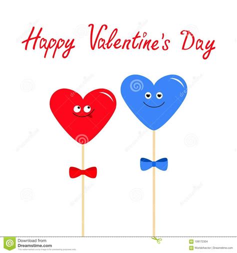 Two Hearts On Sticks With Bows Cute Cartoon Character Set