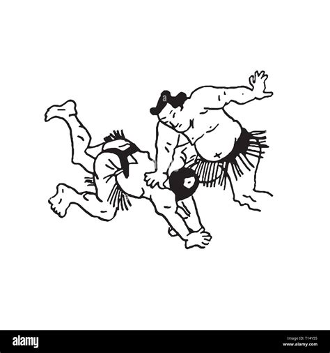 Hand Drawn Illustration Of Sumo Man Wrestlers Fight On White Background Stock Vector Image And Art