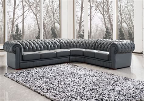 Appealing Grey Upholstered Sectional Leather Chesterfield Sofa In