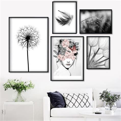 Reed Dandelion Feather Girl Wall Art Canvas Painting Nordic Posters And