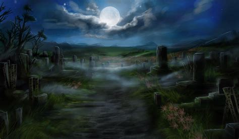 1080x2300 Resolution Cemetery Tombstones Full Moon 1080x2300