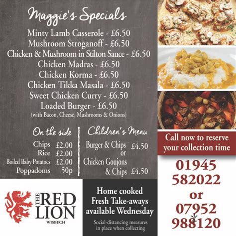 Menu At The Red Lion Pub And Bar Wisbech