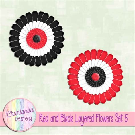 Free Red And Black Layered Paper Flowers For Digital Scrapbooking