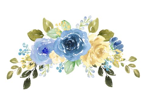 Blue Flowers Wedding Watercolor Wreath Bouquets Hand Painted Clipart