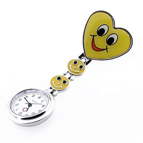 Yellow Heart Shape Quartz Movement Nurse Brooch Fob Tunic Pocket Watcheswatch Watchwatches