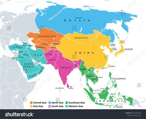 Vektor Stok Wilayah Utama Asia Peta Politik Dengan Tanpa Royalti