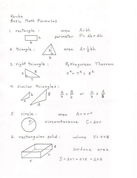 Basic Math Formulas