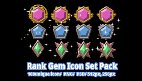 Rank Gem Icon Set Pack Gamedev Market