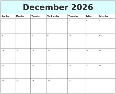 December 2026 Free Calendar
