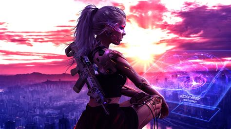 2560x1440 cyberpunk girl with gun 4k artwork 1440p resolution hd 4k wallpapers images