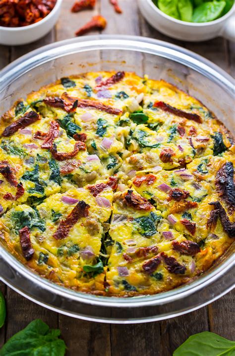 Crustless Quiche With Spinach Sausage And Sun Dried Tomatoes Baker