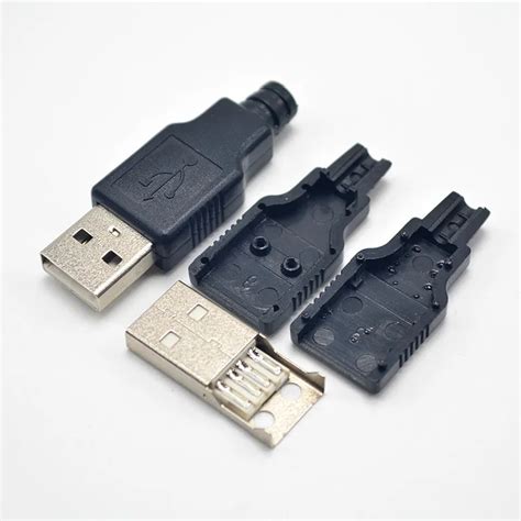 5pcs Type A Male Usb 4 Pin Plug Socket Connector With Black Plastic