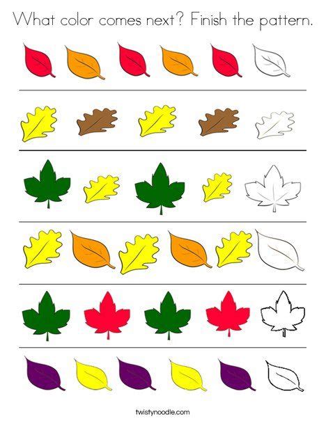 What Color Comes Next Finish The Leaf Pattern Worksheet From