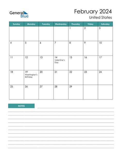 February 2024 Calendar Printable With Notes 2024 Calendar Printable