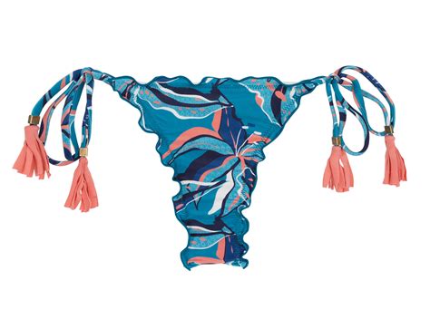 Pink And Blue Print Side Tie Scrunch Thong Bikini Bottom Bottom Lilly