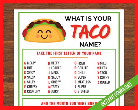 Whats Your Taco Name Food Themes Cinco De Mayo Dinner Party Cinco