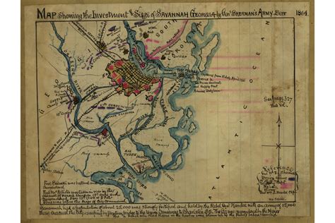 Civil War Map Siege Of Savannah Georgia By Shermans Army Dec 1863