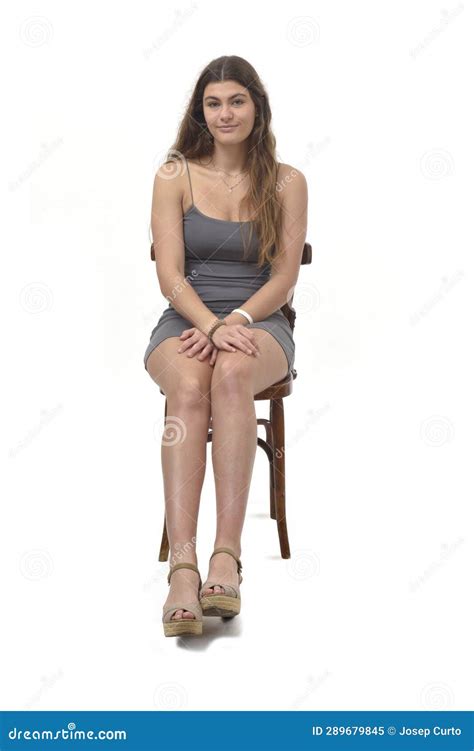 Young Girl Sitting On Chair On White Background Stock Image Image Of