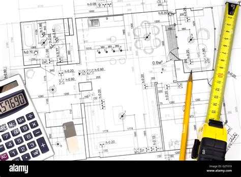 House Building Construction Plans With Measuring Tape Calculator And