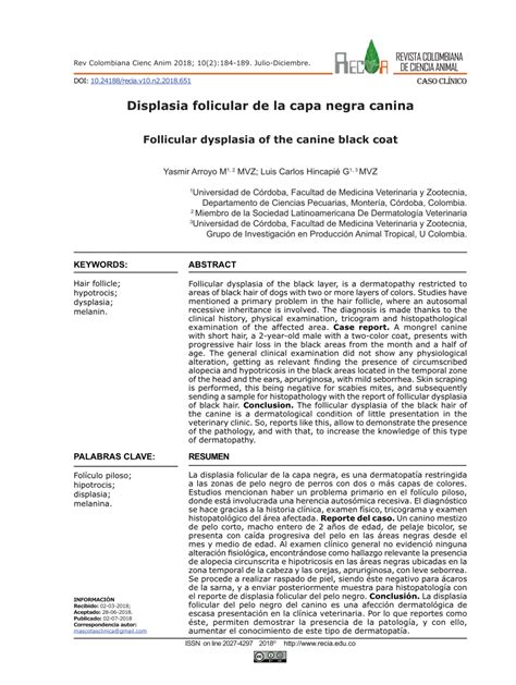 Pdf Displasia Folicular De La Capa Negra Canina Follicular Dysplasia
