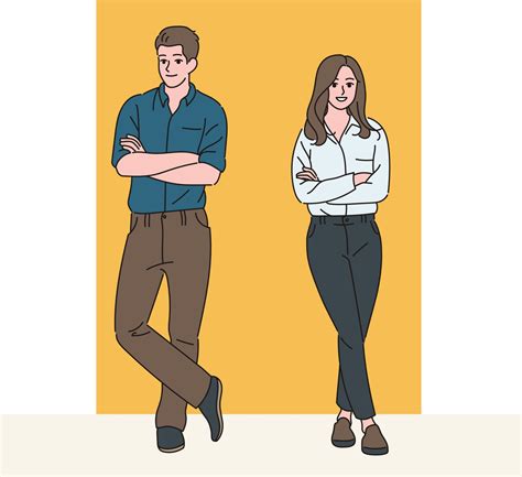 Man And Woman Standing In A Confident Pose Hand Drawn Style Vector