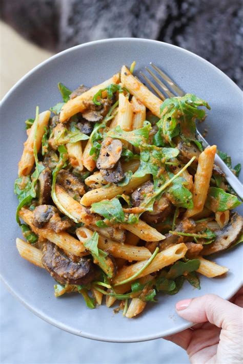 And while that's cooking, you can start your sauce. Dairy Free Pumpkin Pasta with Mushrooms and Arugula - Spinach for Breakfast